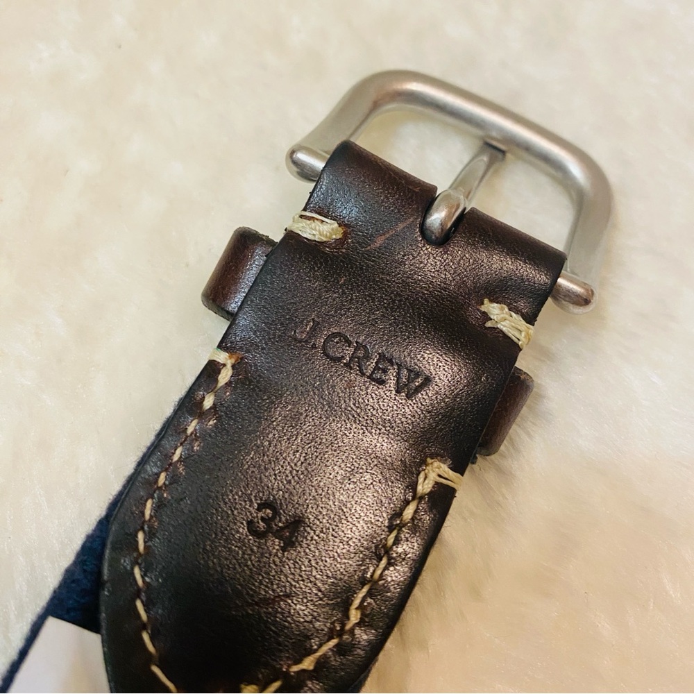J. Crew Woven Elastic Belt in Navy with Brown 100% Leather Tabs - Picture 4 of 5